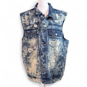 Distressed Denim Vest for Men